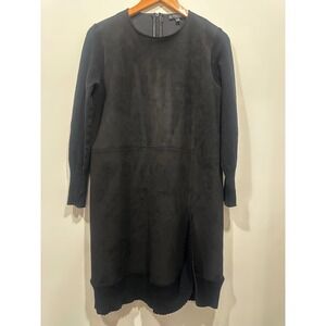 Tricot Chic Italy Black Faux Suede Knit Mixed Media Shift Dress Size 8 US 44 IT